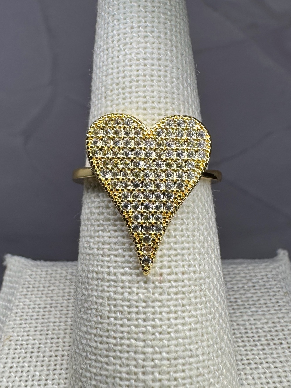 Adjustable 18K Gold-Plated Heart CZ Pavé Ring Cubic Zirconia Ring NEW